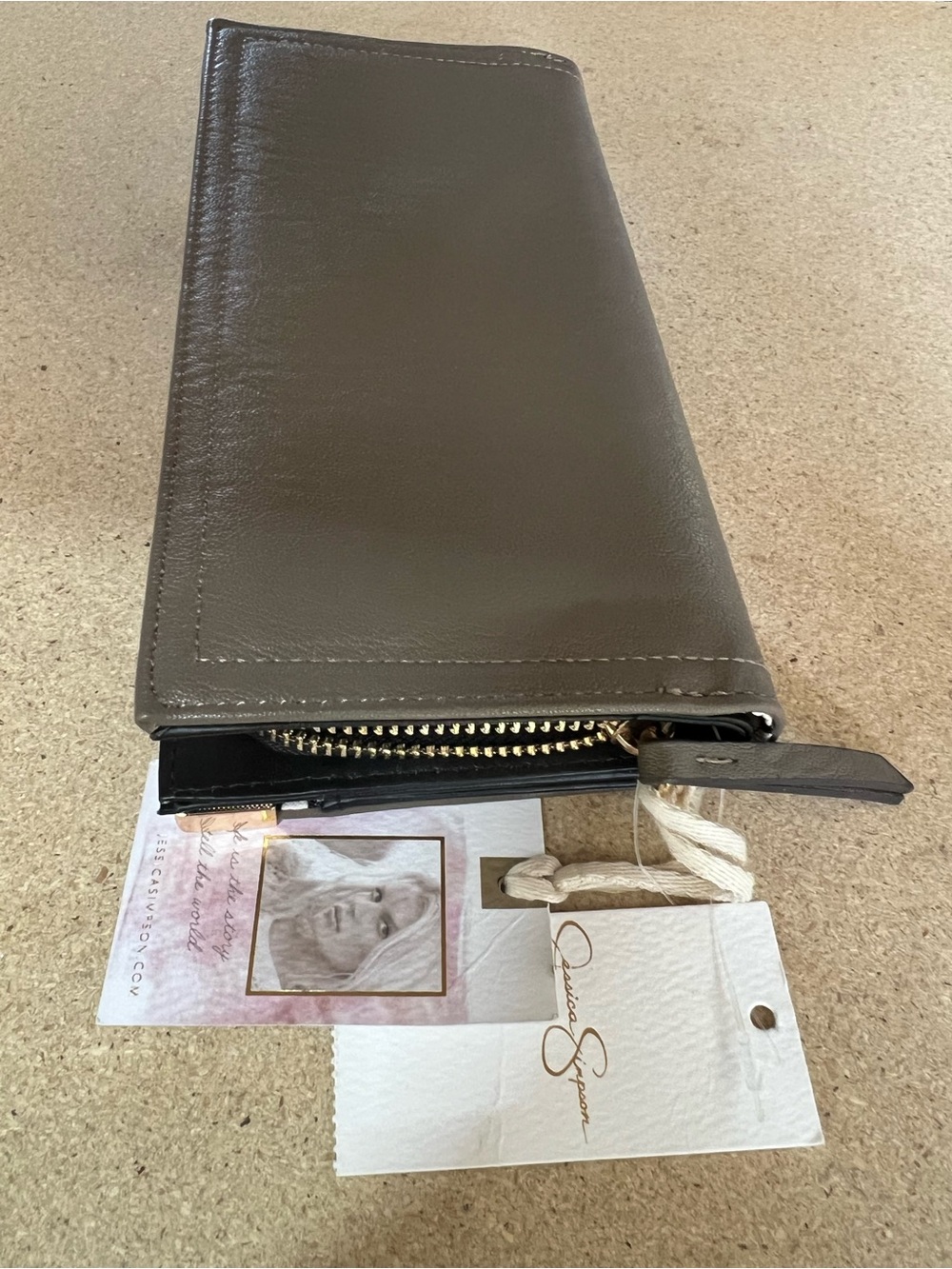 Jessica Simpson Taupe Long Zip Wallet